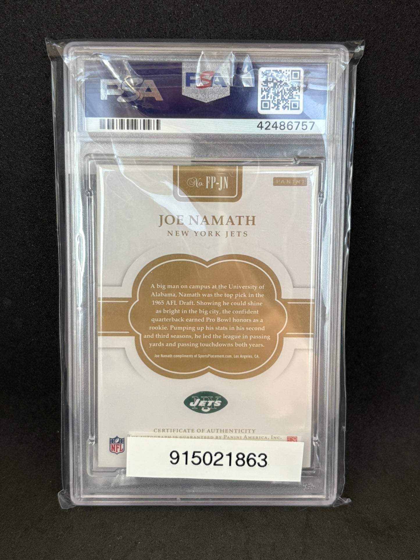 JOE NAMATH on card AUTOGRAPH Panini Flawless Penmanship PSA 9 1/5 !