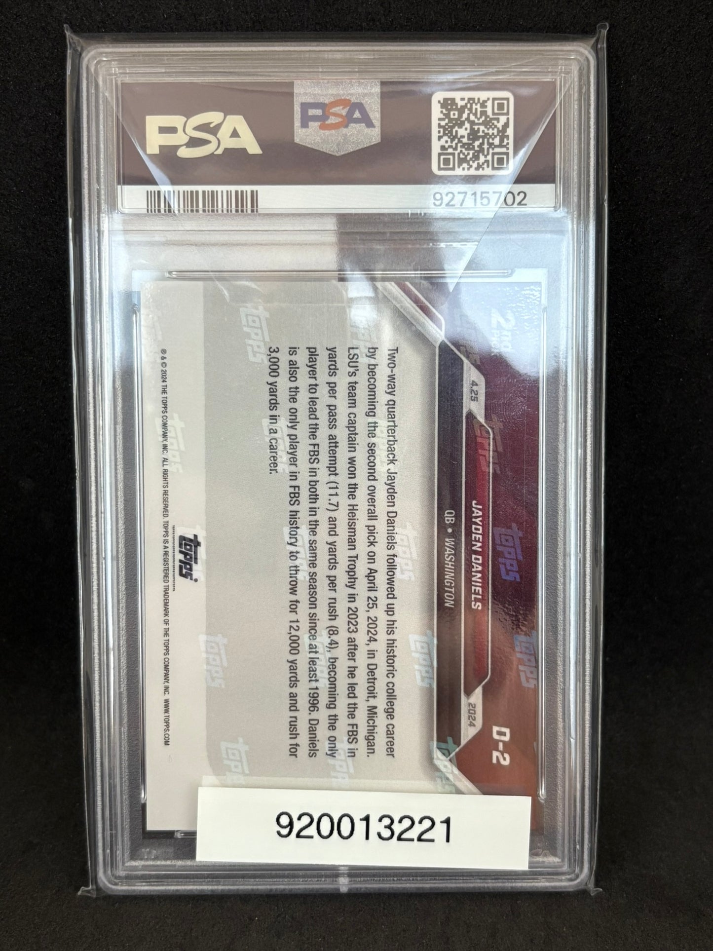 2024 TOPPS NOW JAYDEN DANIELS ROOKIE PSA 10