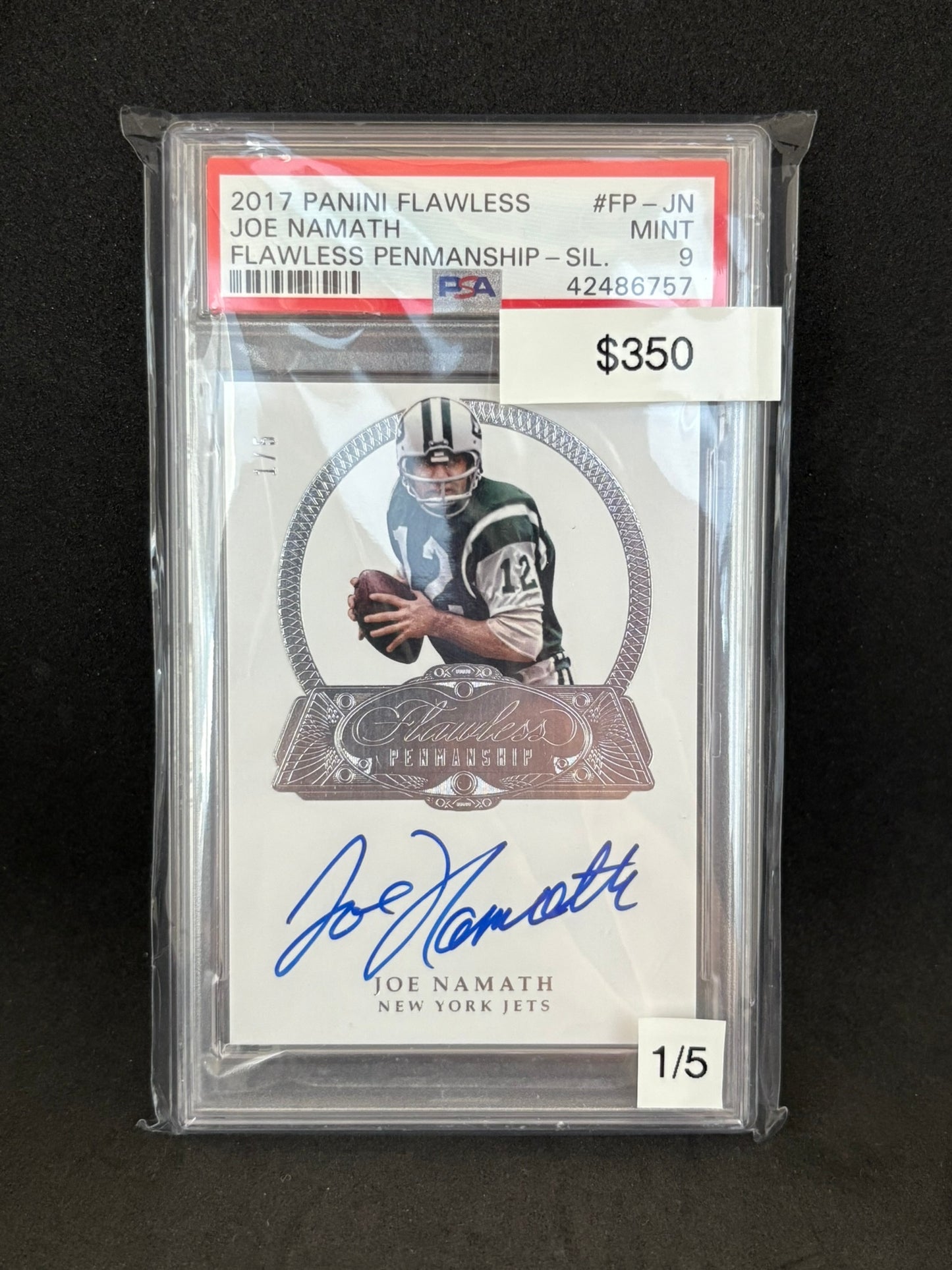 JOE NAMATH on card AUTOGRAPH Panini Flawless Penmanship PSA 9 1/5 !