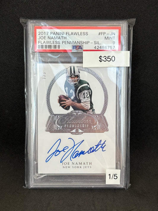 JOE NAMATH on card AUTOGRAPH Panini Flawless Penmanship PSA 9 1/5 !